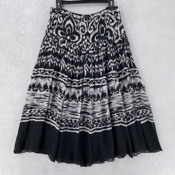 Nine‎ West 100% Silk Maxi Skirt Womens 4 Lined Boho Black Southwestern Gypsy - Picture 1 of 11